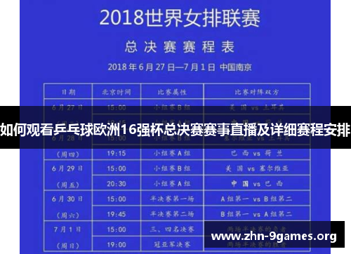 如何观看乒乓球欧洲16强杯总决赛赛事直播及详细赛程安排